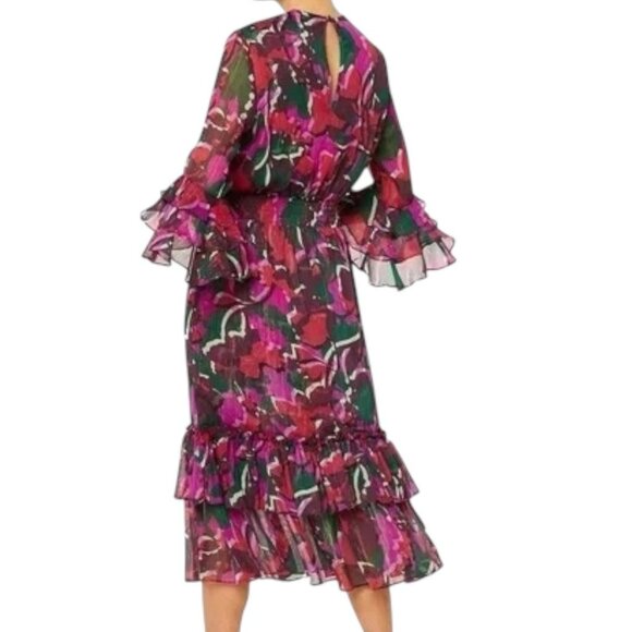 Misa Womens M Floral Ruffle Sleeve Gordana Midi Dress - Picture 2 of 16